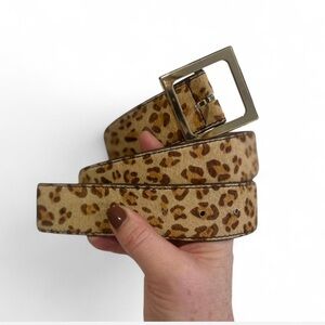 Leopard Print Leather Pony Hair
Woman's Belt Gold Sq Hardware Buckle Sz Large
